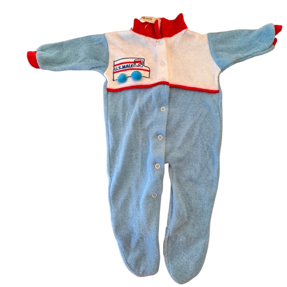 Vintage Trimfit Baby Footed Pajamas 11-18 lbs Blue‎ U S "male" Truck Terry Cloth